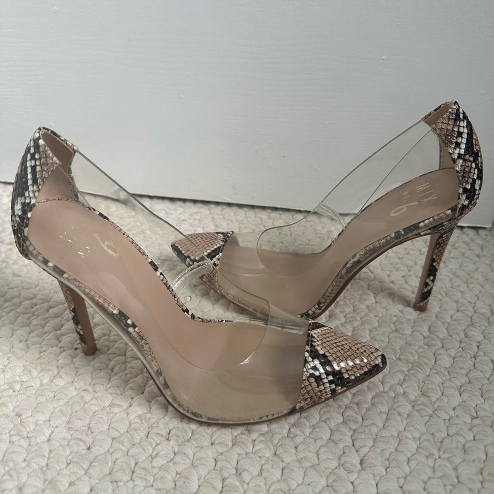 NWOT Snakeskin Clear Heels